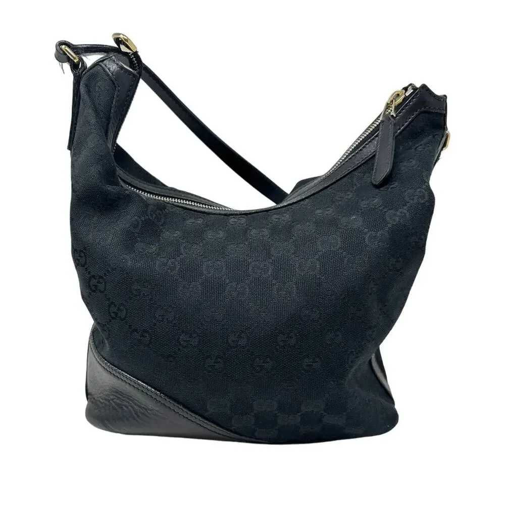 Gucci Medium Britt Hobo Shoulder Bag Black Monogrammed Canvas Gold Tone Hardware